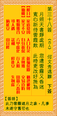 观音灵签第38签,观音灵签第三十八签解签全解